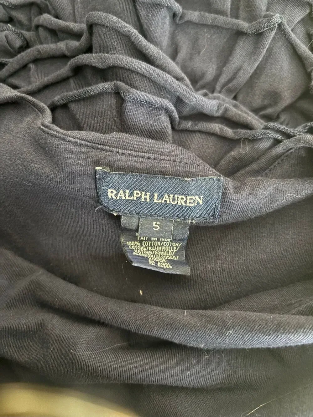 Ralph Lauren Girls Size 5 Cap Sleeve Navy Dress Ruched Ruffled Hem Nautical Prep